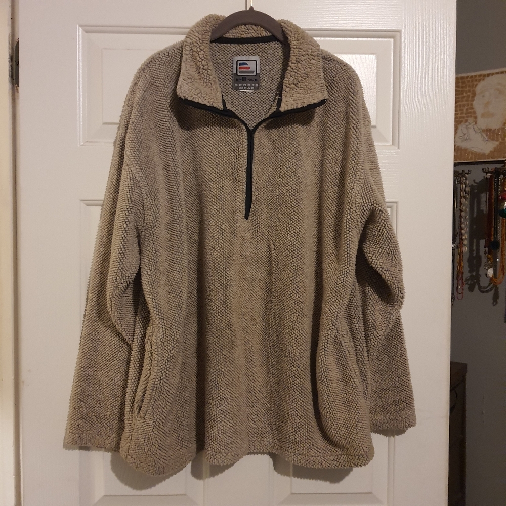 Vintage 1990s Elko Mens XL Tan Textured Fleece 1/4 Zip Pull Over Cozy Sweater